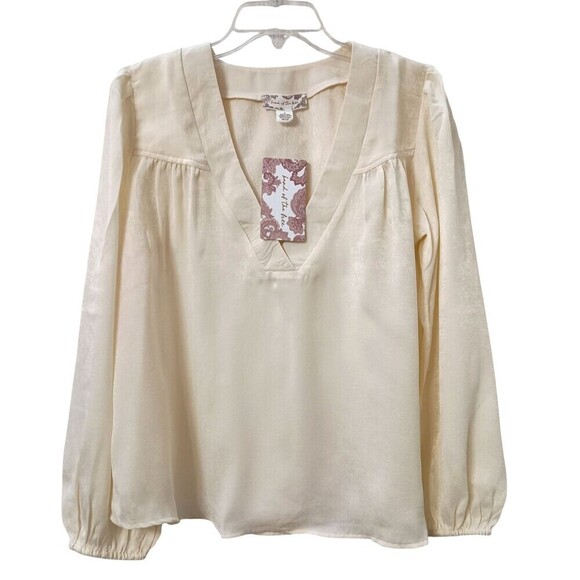 Band Of The Free Top Medium Silky Ivory Boho Neutral V-neck Poet - Picture 3 of 9